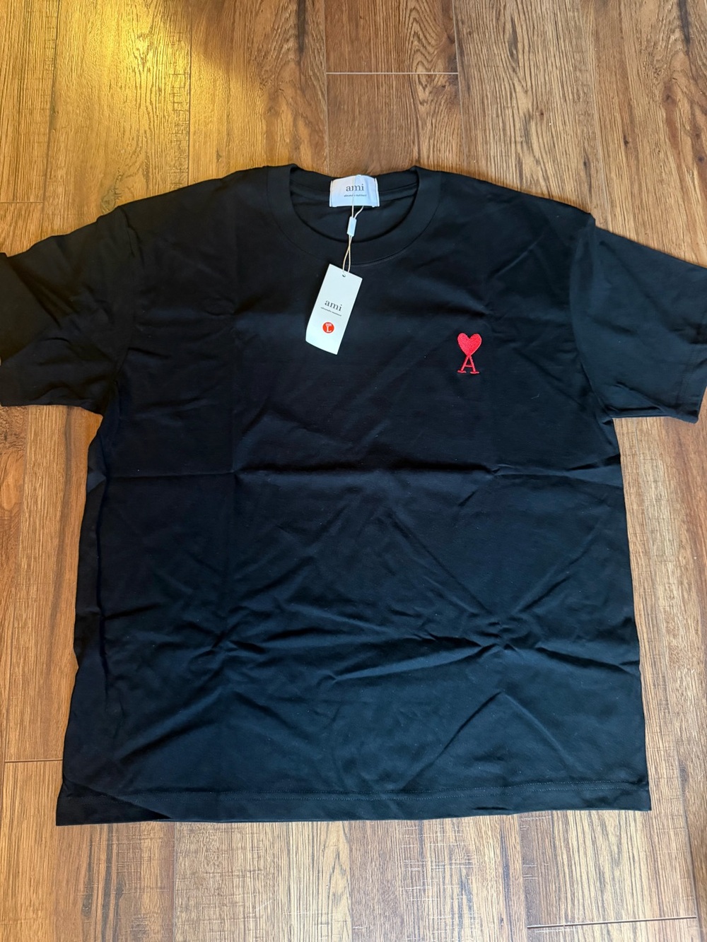 Ami Black Short Sleeve Tee with Red Heart 'A' Logo